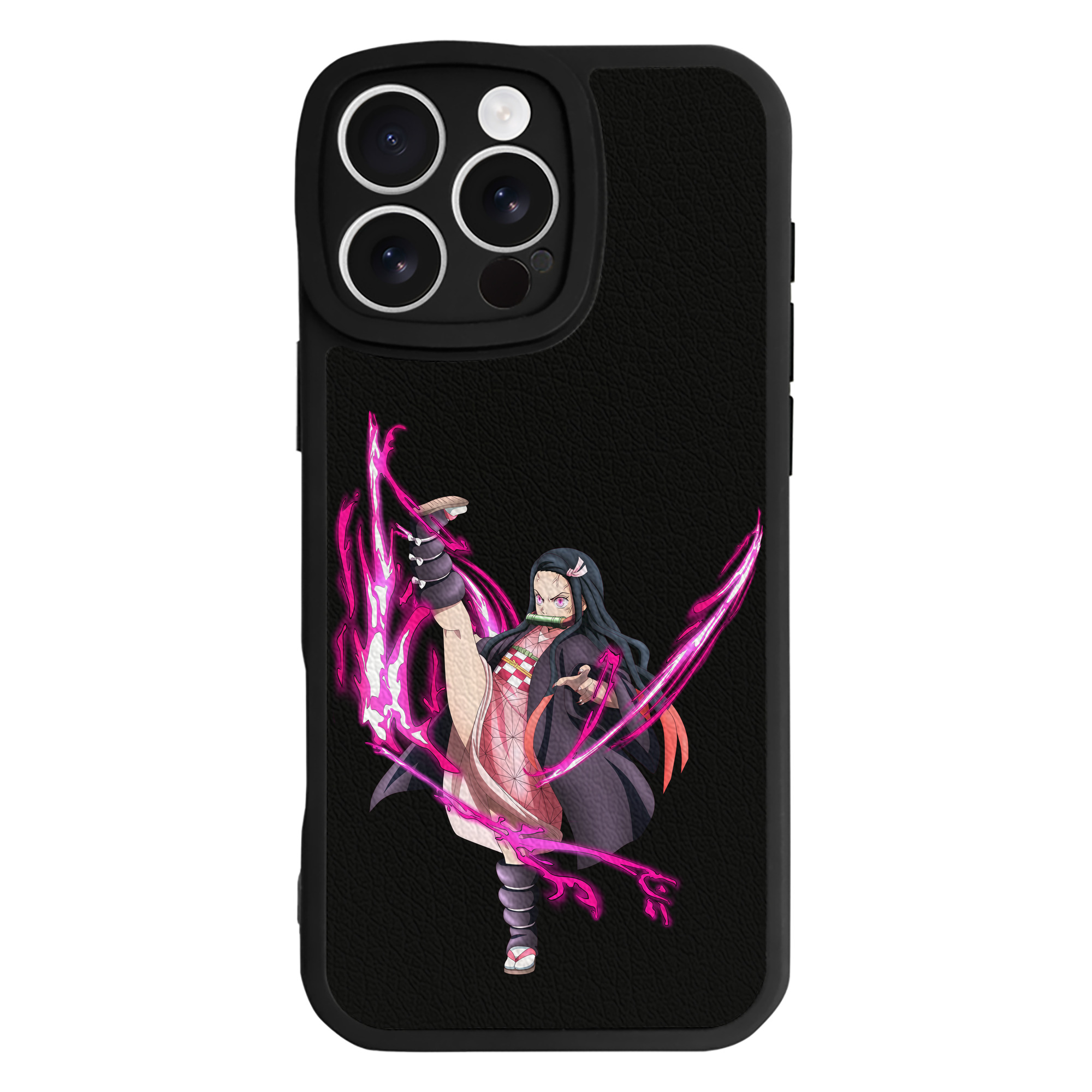 （画像用） 鬼滅の刃（きめつのやいば）竈門 禰󠄀豆子／かまど ねずこ Kamado Nezuko 【iPhone 16シリーズ対応】シリコンスマホケース（レザー調） 材質：シリコン